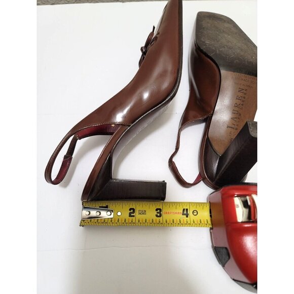 Ralph Lauren Brown Leather Slingback Pump Heels With Bow Detail Size 5.5B - Picture 8 of 10